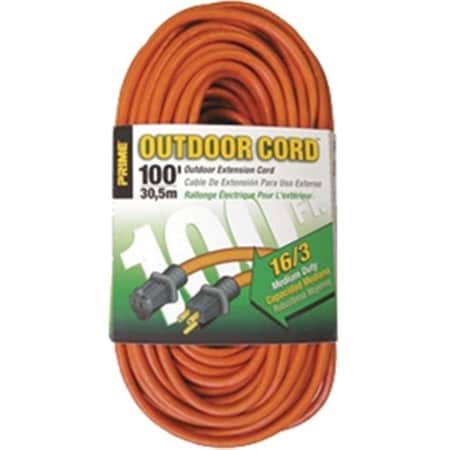 Prime Wire & Cable SJTW Extension Cord, 16 AWG, Outdoor, 16/3, 1 Outlets, Orange, 100 ft 54732100088